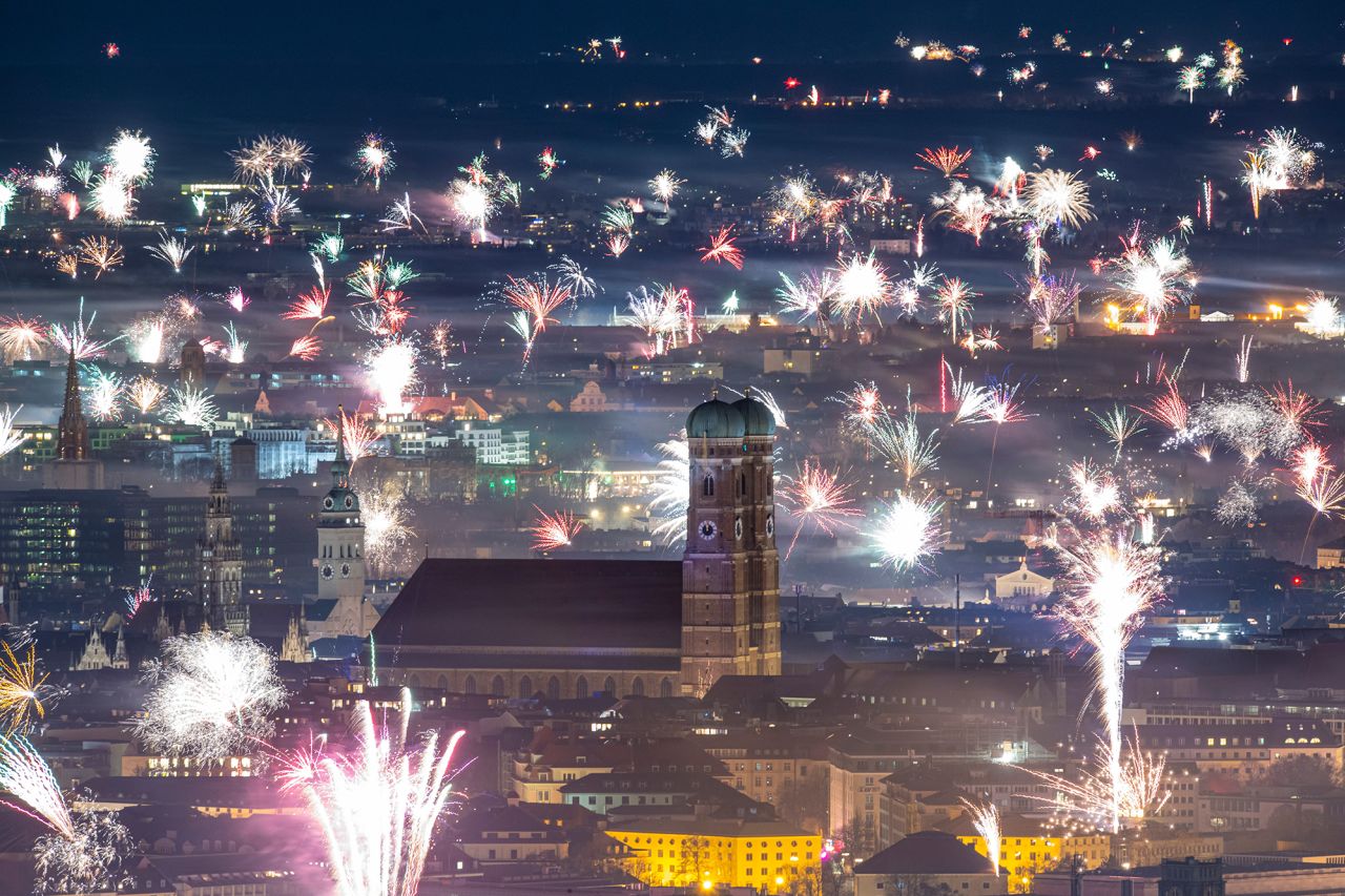 Fireworks are seen over Munich, Germany.