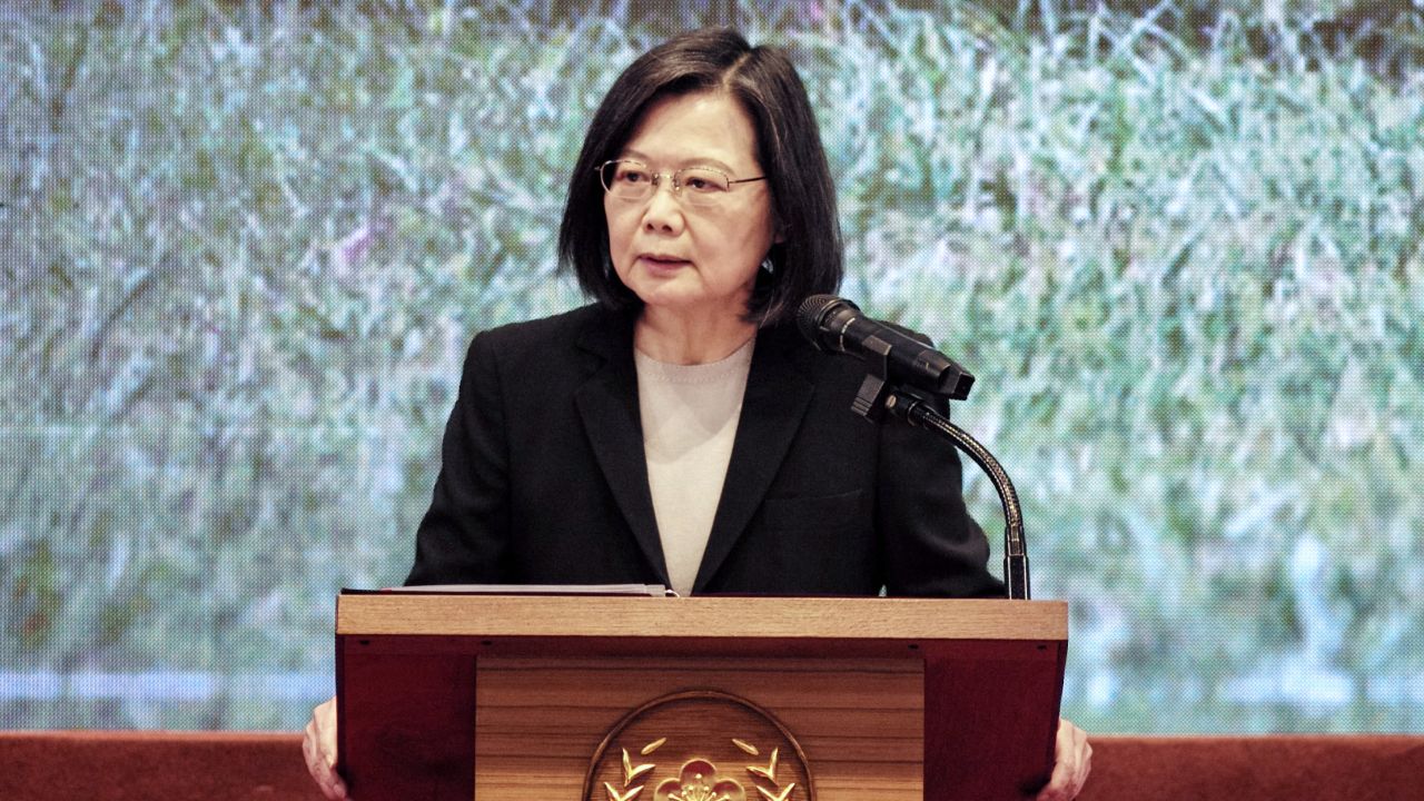 Taiwan's President Tsai Ing-wen speaks during a press conference at the presidential office in Taipei on December 27, 2022.