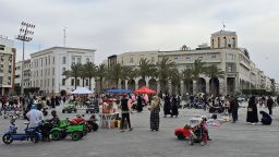People walk in Martyr's square in Libya's capital Tripoli on May 10, 2025.