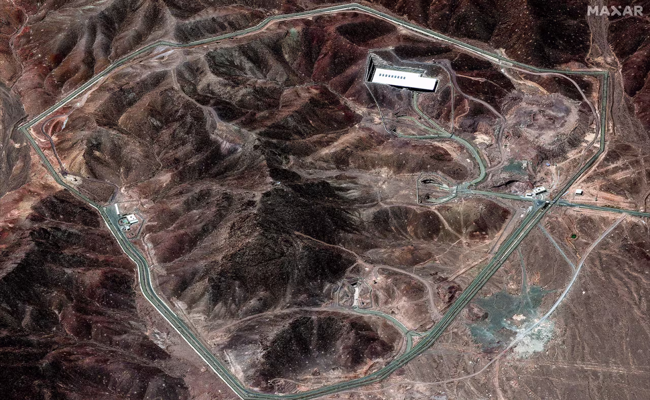 This handout satellite image provided by Maxar Technologies shows the Fordow Fuel Enrichment Plant in central Iran on June 14, 2025.