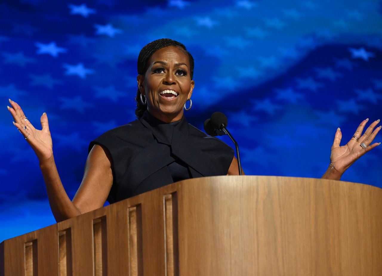 Former First Lady Michelle Obama speaks during the Democratic National Convention at the United Center in Chicago on August 20. 