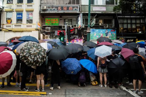 Protesters gather in the shopping district of Tsim Sha Tsui in Hong Kong on August 3, 2019.