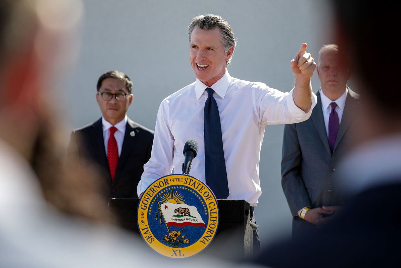 California Gov. Gavin Newsom speaks at a news conference in Fullerton, California, on October 27. 