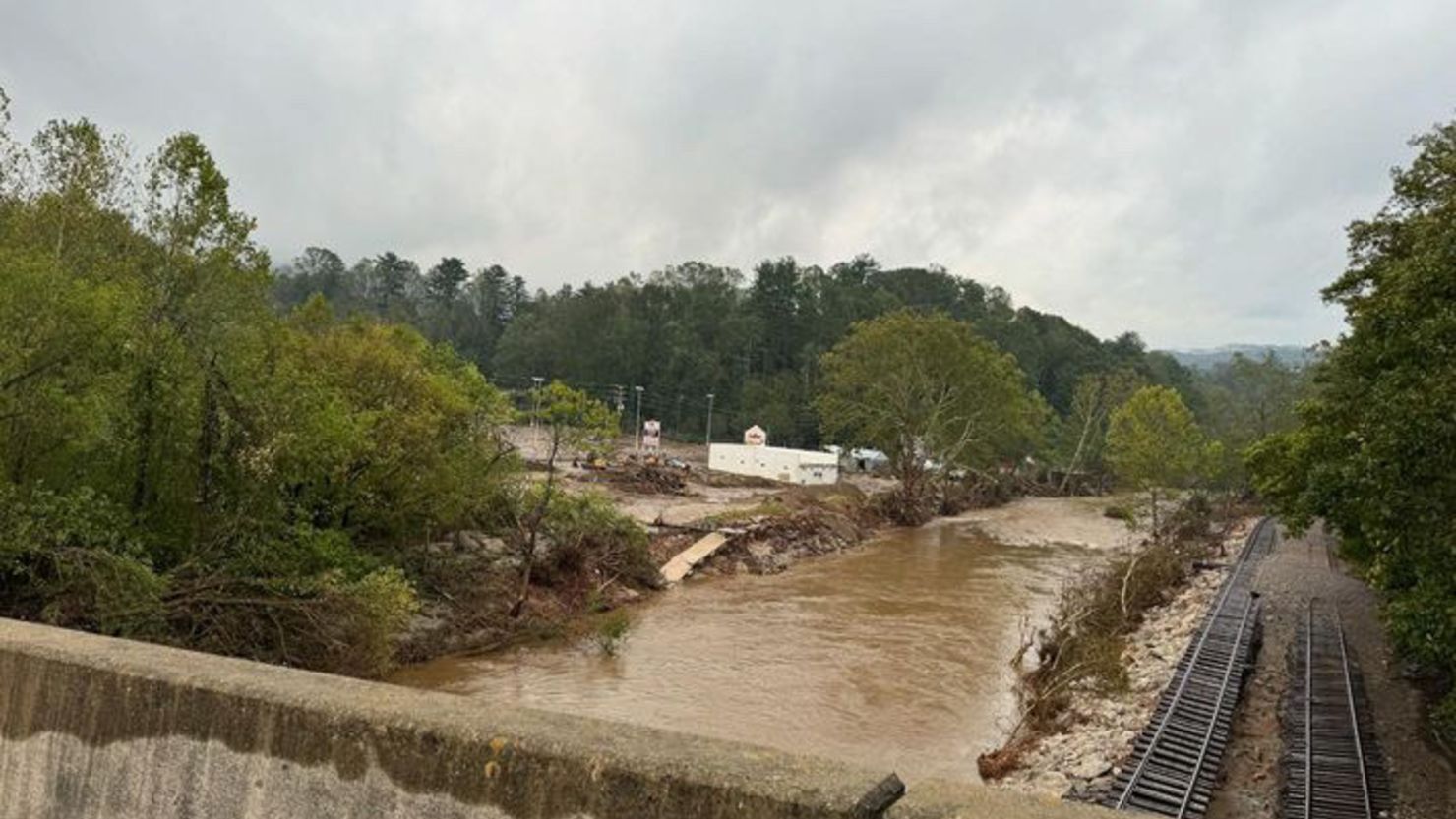 Aftermath of Hurricane Helene seen near Spruce Pine, North Carolina, which supplies much of the world's high-purity quartz for semiconductor manufacturing.