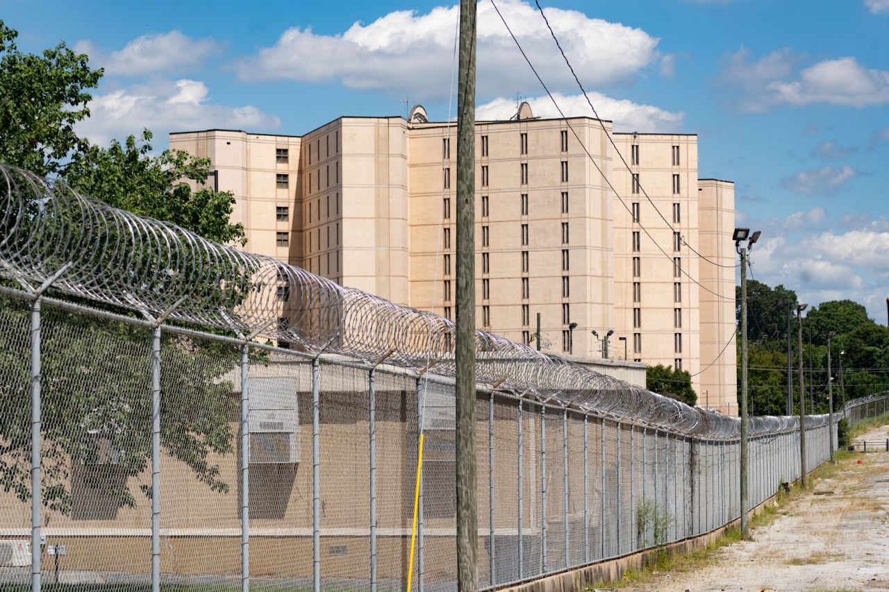 An exterior view of the Fulton County Jail in Atlanta on August 16.