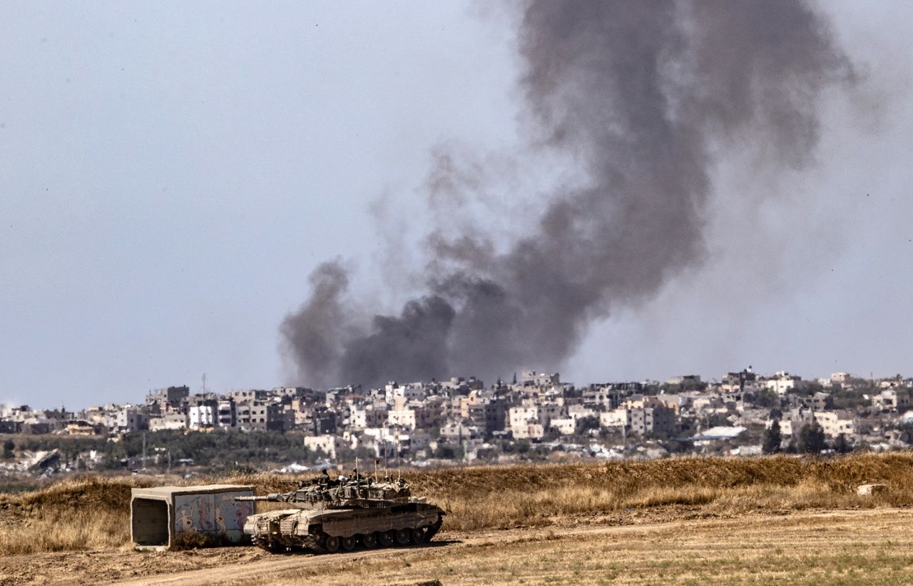 Smoke rises after an Israeli airstrike on the Jabalia refugee camp in Gaza, on May 15.