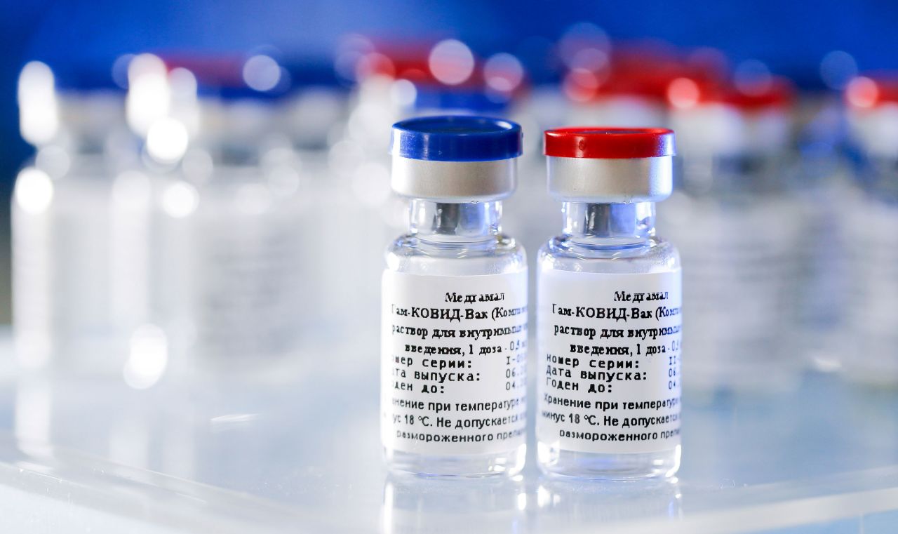 Vials of a coronavirus vaccine as seen on display at the Gamaleya Institure on August 6 in Moscow, Russia. 