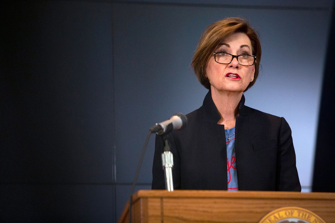 Iowa Gov. Kim Reynolds announces updates on COVID-19 in the state on April 24.