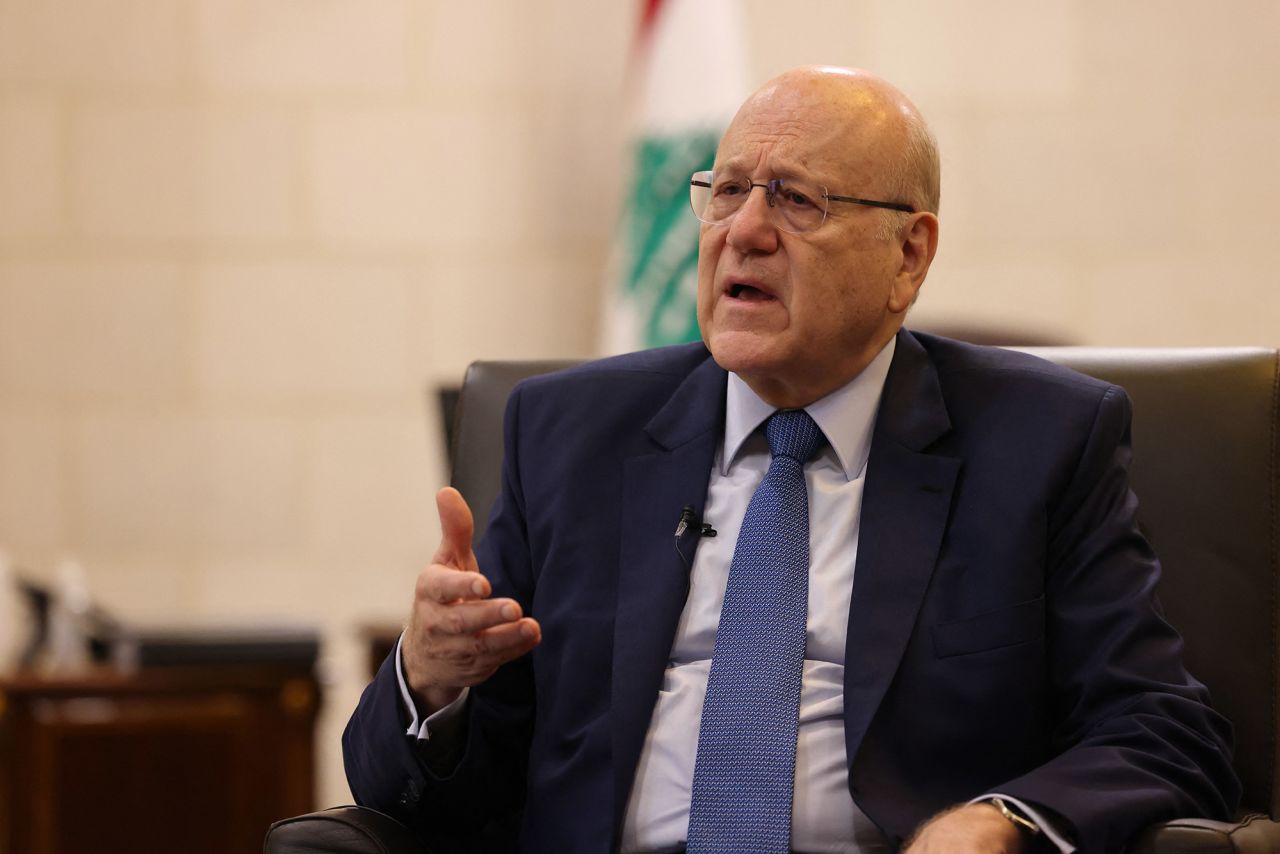 Lebanon's caretaker prime minister Najib Mikati gives an interview in Beirut, Lebanon, on October 30.