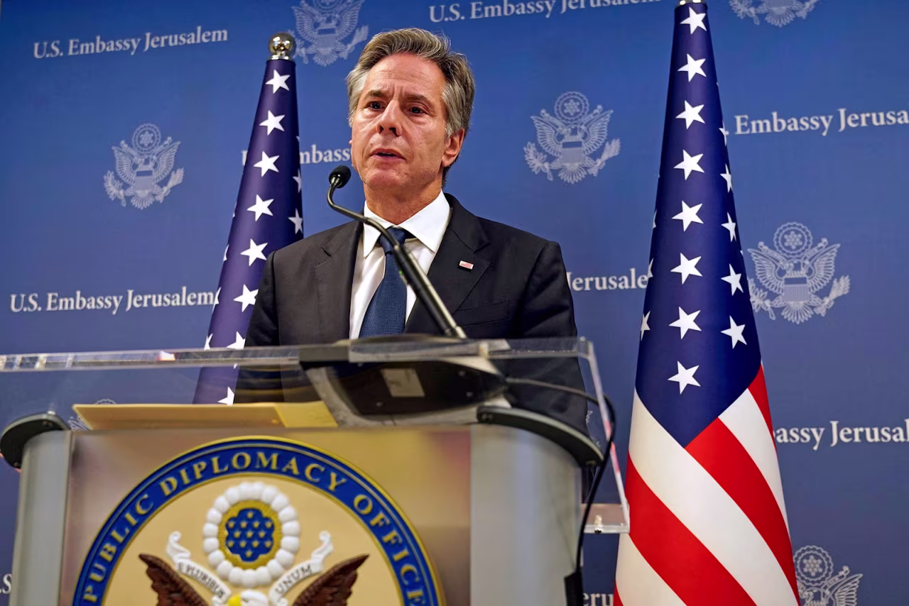 US Secretary of State Antony Blinken speaks during a news conference in Tel Aviv, on October 17, 2023.
