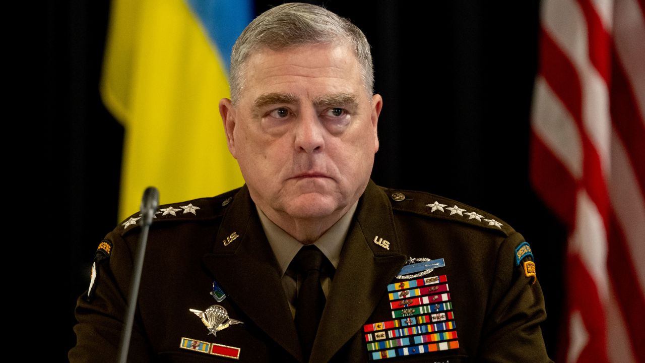 Army Gen. Mark Milley, chairman of the Joint Chiefs of Staff, attends the meeting of the 'Ukraine Defense Contact Group' at Ramstein Air Base in Ramstein, Germany, Tuesday, Sept. 19, 2023.