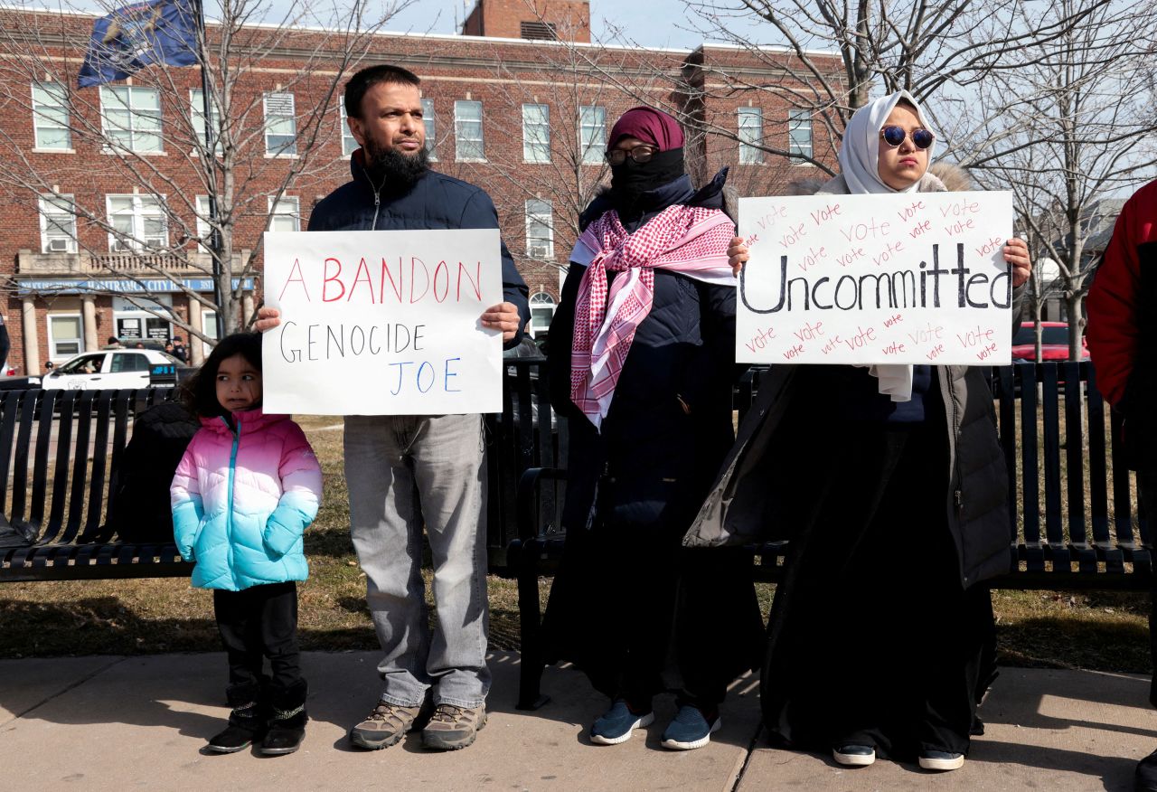 Supporters of the campaign to vote "Uncommitted" hold a rally in Hamtramck, Michigan, on Sunday.