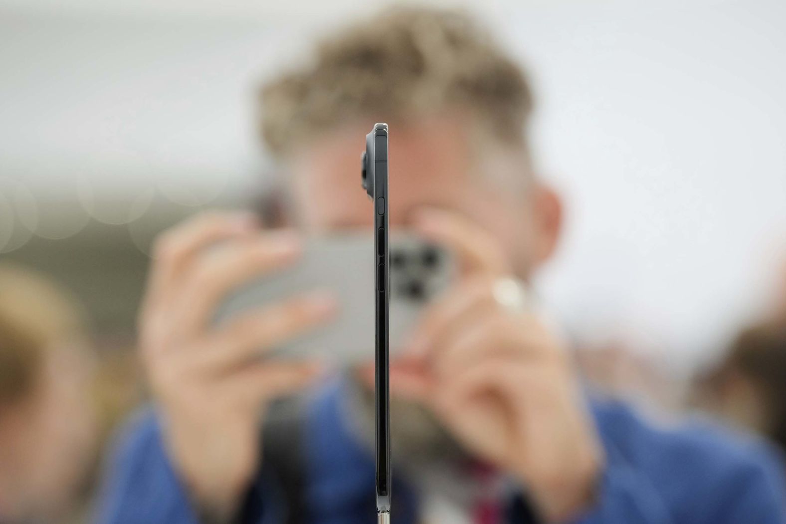 The iPhone Air is displayed in Cupertino, California, on Tuesday, September 9. <a href="index.php?page=&url=https%3A%2F%2Fwww.cnn.com%2F2025%2F09%2F09%2Ftech%2Fnew-apple-devices-announcement-event">The new, thinner iPhone</a> is the first major redesign of the product in years.
