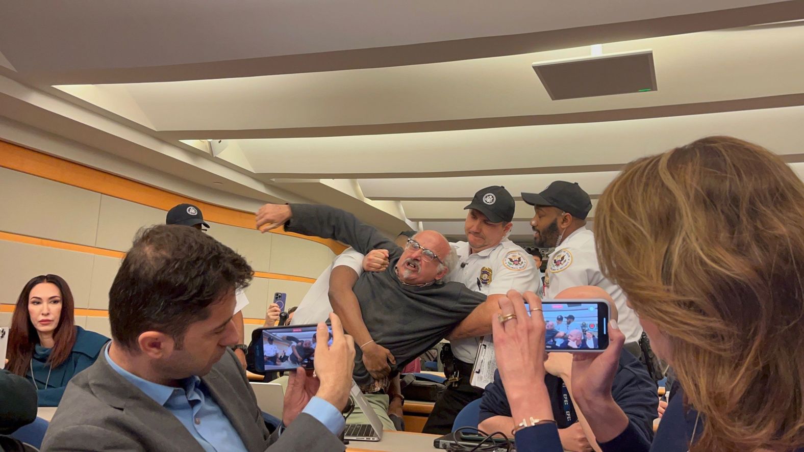 A protester is removed from the final press conference held by US Secretary of State Antony Blinken on Thursday, January 16. <a href="index.php?page=&url=https%3A%2F%2Fwww.cnn.com%2F2025%2F01%2F16%2Fpolitics%2Fvideo%2Fblinken-protesters-state-department-gaza-digvid">Two people were escorted out of the briefing room</a> after protesting against the United States sending weapons to Israel.