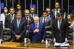Brazil's new President Luiz Inacio Lula da Silva gestures as he is sworn in at the National Congress, in Brasilia, Brazil, January 1, 2023.