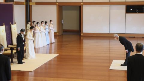 Japanese Emperor Naruhito and Empress Masako attend a reception to celebrate the New Year at the Imperial Palace in Tokyo on January 1, 2023.