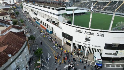 Aerial view of the Urbano Caldeira Stadium before the funeral of football legend Pele.