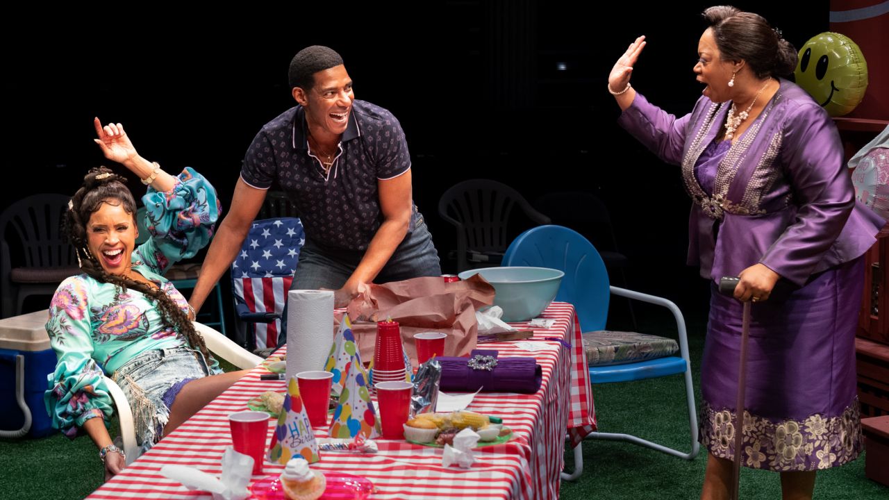 From left: Nikki Crawford, Billy Eugene Jones and Benja Kay Thomas perform in "Fat Ham" at the Public Theater, off-Broadway, in May 2022. 