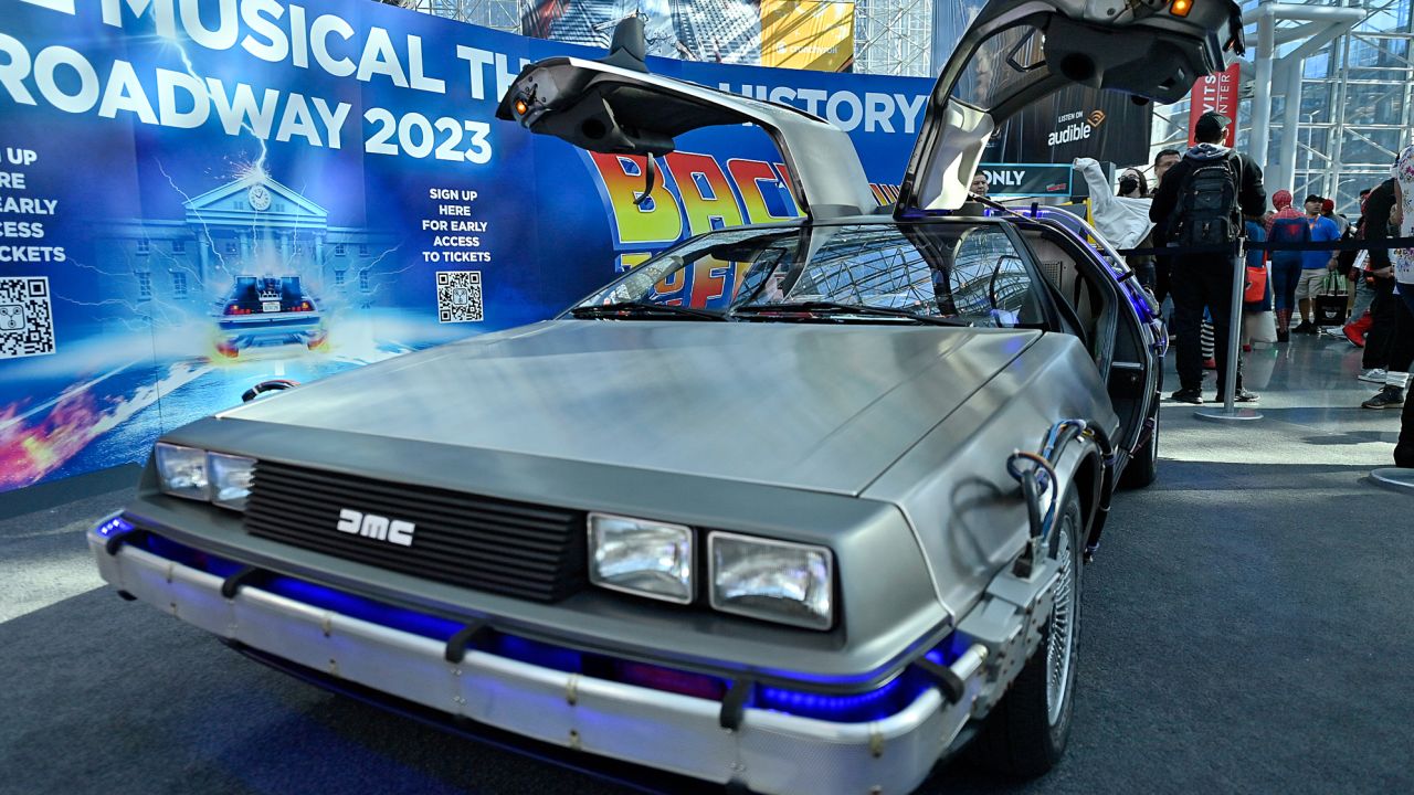 The DeLorean featured in "Back to the Future: The Musical" was on display during New York Comic Con 2022.