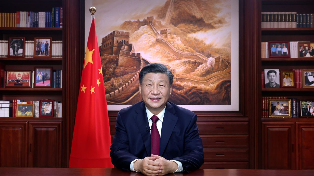 Chinese leader Xi Jinping delivers a New Year address in Beijing, Saturday, Dec. 31, 2022. 
