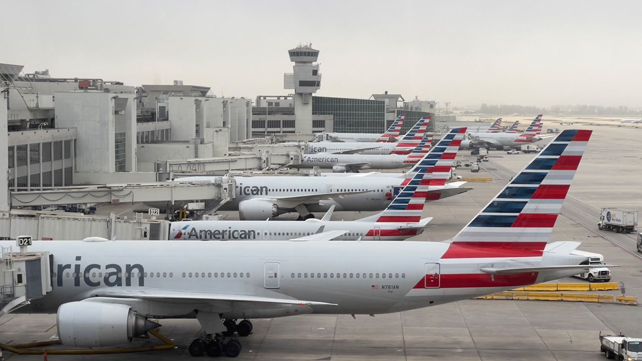 American Airlines planes sit on the tarmac at Miami International Airport in a January 2022 file photo. (Daniel Slim/AFP via Getty Images) 