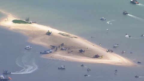 An aerial view of the scene of a mid-air collision between two helicopters on the Gold Coast on January 2.