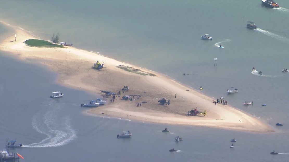 An aerial view of the site where two helicopters collided midair in the Gold Coast on January 2.