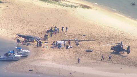 An aerial view of the helicopter crash that took place on Australia's Gold Coast on January 2.