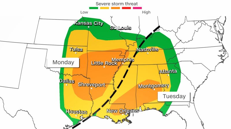 Millions are at risk of tornadoes in the South as a winter storm