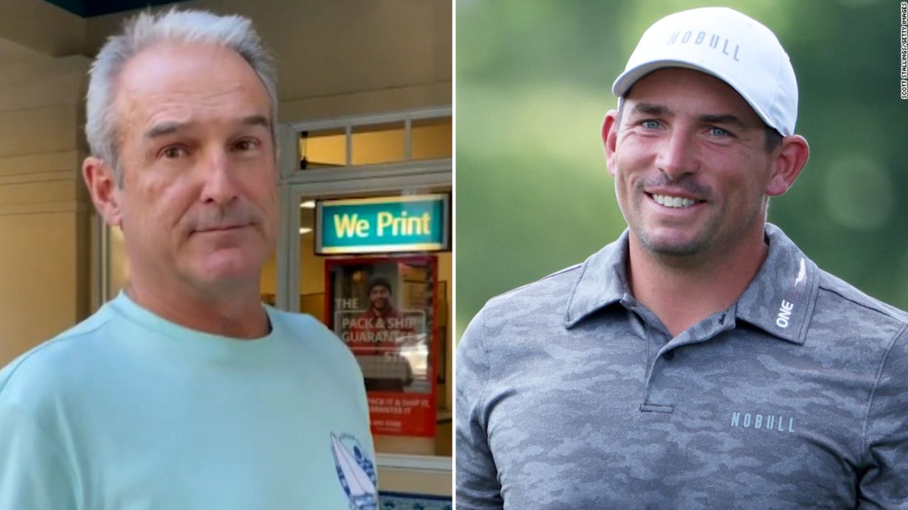 These two men are both named Scott Stallings. However, the man on the left is an Atlanta-area realtor and the man on the right is a PGA golfer.