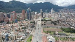 Aerial view showing almost empty streets in Bogota, taken on April 10, 2021 during a 4-day  lockdown ordered by Bogota's Mayor Claudia Lopez as the capital has experienced a sharp rise in COVID-19 infections and ICU occupation in hospitals. (Photo by DANIEL MUNOZ / AFP) (Photo by DANIEL MUNOZ/AFP via Getty Images)