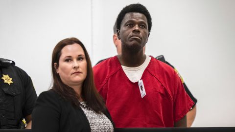 Wesley Brownlee stands with public defender Allison Nobert during his arraignment in San Joaquin County Superior Court in October.