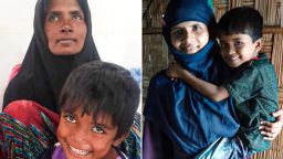 From (L-R) Hatemon Nesa and her five-year old daughter Umme Salima in Aceh province in Indonesia and before in Cox's Bazaar, Bangladesh. 
