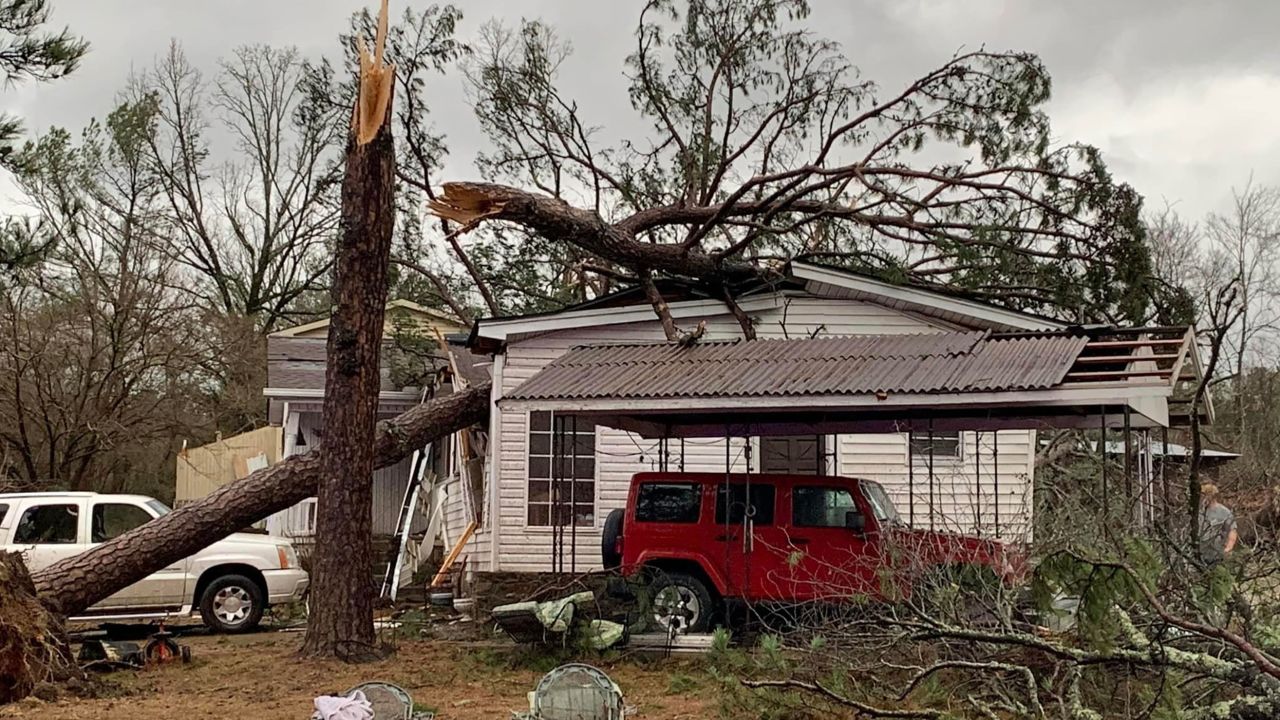 Home damage from a possible tornado in Garland County, Arkansas. 