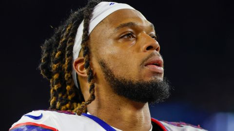 Hamlin leaves the field after an NFL game against the New England Patriots.