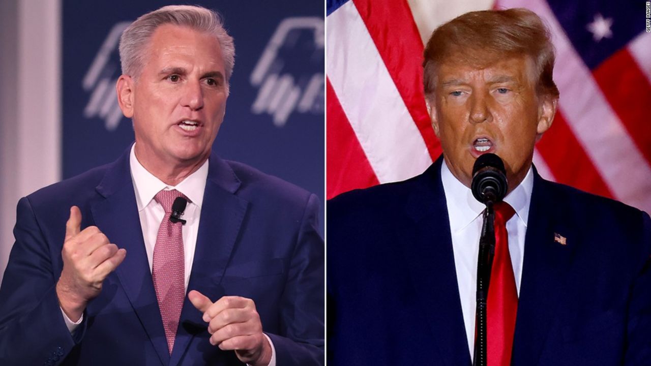 House Speaker Kevin McCarthy, at left, and former President Donald Trump, at right.
