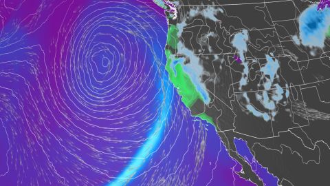 The storm is part of a major system offshore over the Pacific Ocean that's drawing moisture from the tropics up into California.