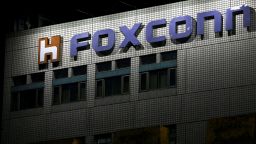 The logo of Foxconn is seen outside the company's building in Taipei, Taiwan, November 10, 2022. 