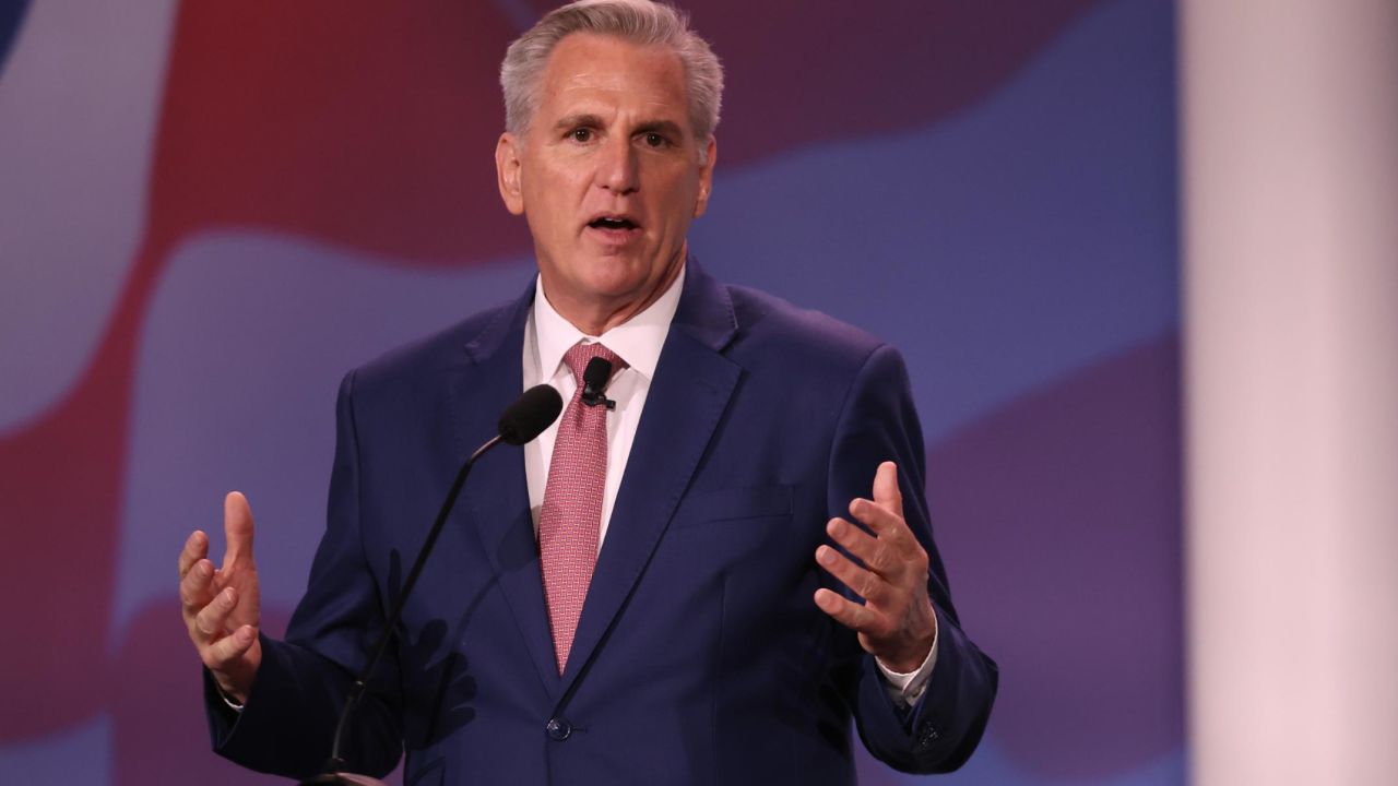 LAS VEGAS, NEVADA - NOVEMBER 18: House Minority Leader Kevin McCarthy speaks at the Republican Jewish Coalition annual leadership meeting on November 19, 2022 in Las Vegas, Nevada. The meeting comes on the heels of former President Donald Trump becoming the first candidate to declare his intention to seek the GOP nomination in the 2024 presidential race. (Photo by Scott Olson/Getty Images)