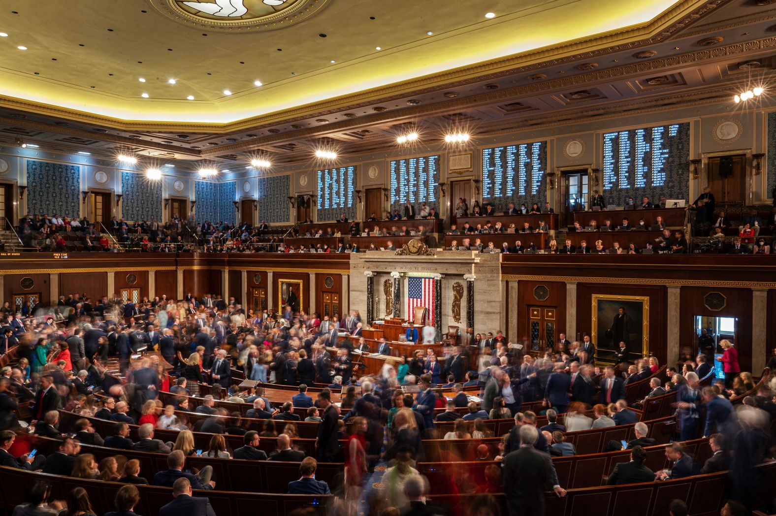 In this long-exposure photo, the House gathers to vote on the speakership on Tuesday.