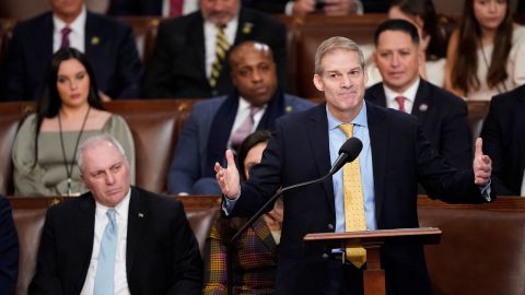 Rep. Jim Jordan speaks on Kevin McCarthy's behalf for the House speakership on the first day of the new Congress. Jordan is now chairman of the powerful House Judiciary Committee.
