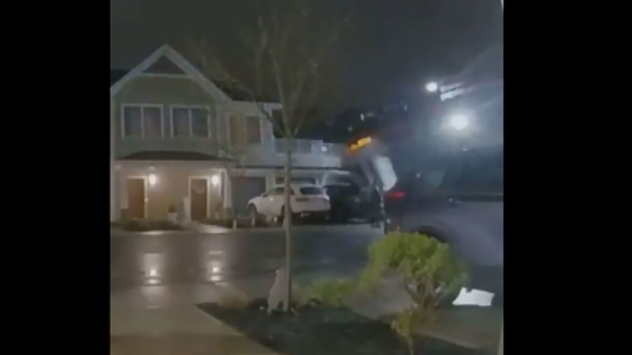 A stolen car plunged more than 20 feet onto a home and another vehicle in North Caldwell, New Jersey, on New Year's Day, police said.