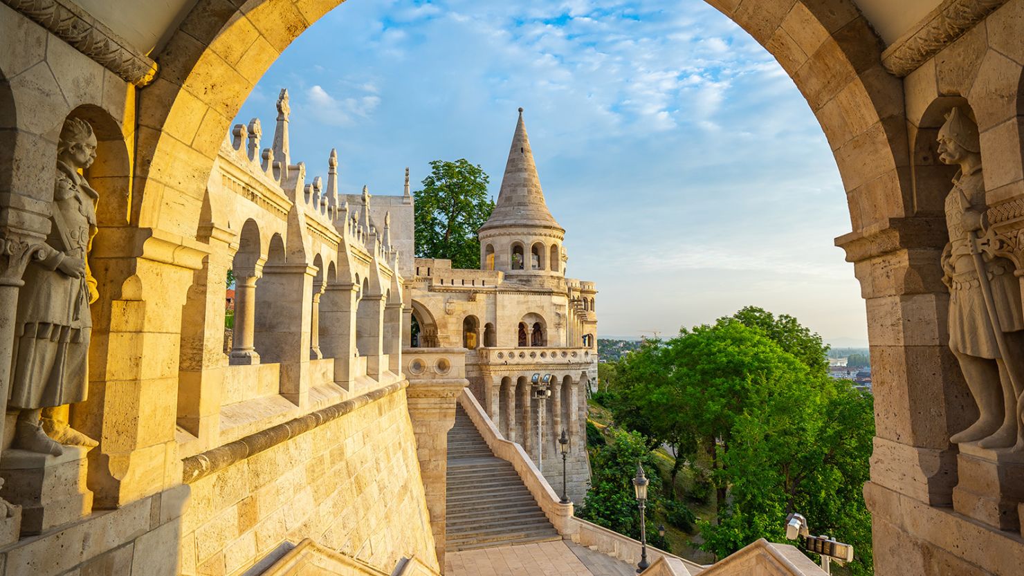 Tower of Fisherman's Bastion in Budapest city, Hungary.