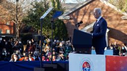 U.S. President Joe Biden delivers remarks on voting rights during a speech on the grounds of Morehouse College and Clark Atlanta University in Atlanta, Georgia, U.S., January 11, 2022. 