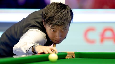 Chinese snooker player Zhao Xintong at the UK Championship in 2021.   