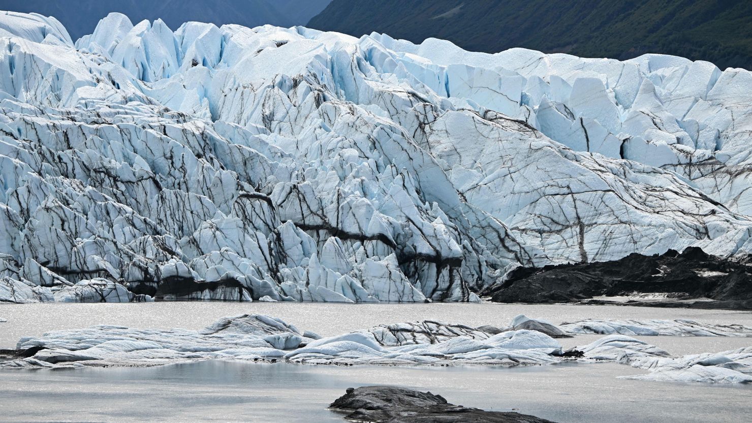 The Matanuska Glacier, 100 miles northeast of Anchorage near Palmer, Alaska. Like many Alaskan glaciers, it is shrinking.