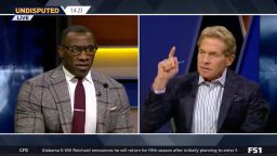 Shannon Sharpe and Skip Bayless speak on their FS1 show Undisputed in this screengrab from their January 4 broadcast.