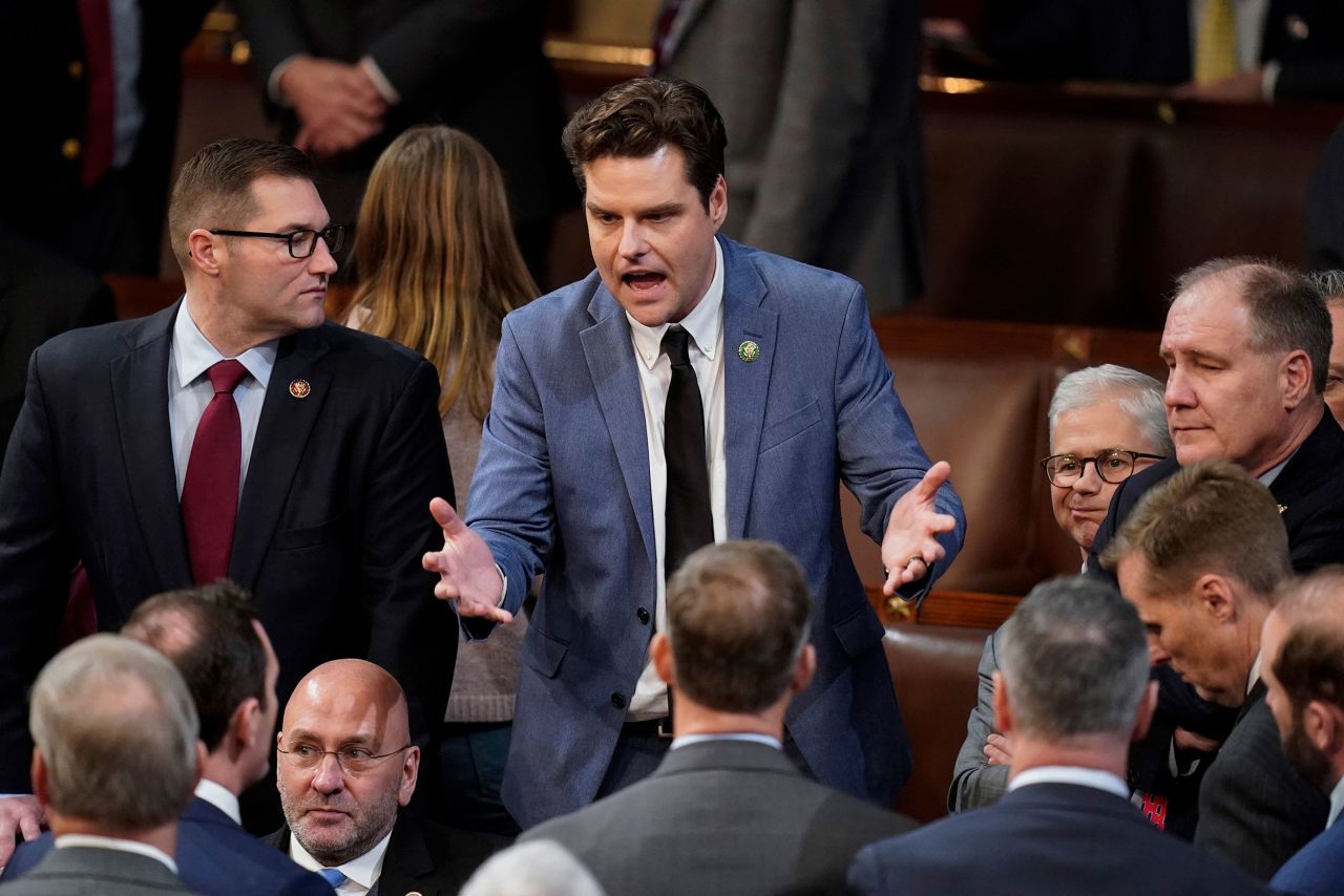 Gaetz passionately addresses other conservatives on the House floor after Wednesday's first failed vote.