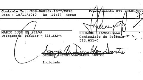 इकबालिया बयान वाले दस्तावेज़ पर सैंटोस ने 18 नवंबर, 2010 को हस्ताक्षर किए थे।