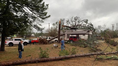 A house damaged by high winds is seen in Arkansas on January 2, 2023.